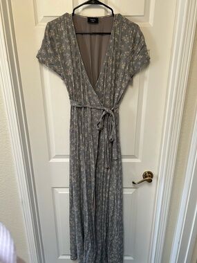 VICI Blue Floral Wrap Maxi Dress with Self-Tie Waist